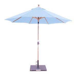 Galtech 9 Ft. Octagonal Teak Patio Market Umbrella W/ Crank Lift And Rotational Tilt - Sunbrella Canvas Air Blue Canopy