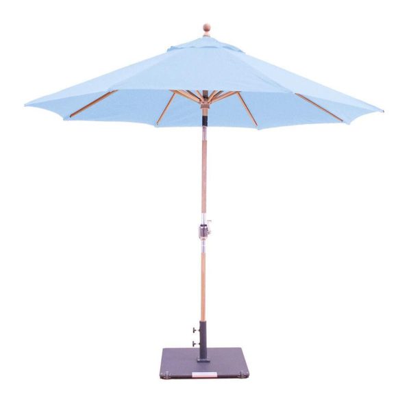 Galtech 9 Ft. Octagonal Teak Patio Market Umbrella W/ Crank Lift And Rotational Tilt - Sunbrella Canvas Air Blue Canopy