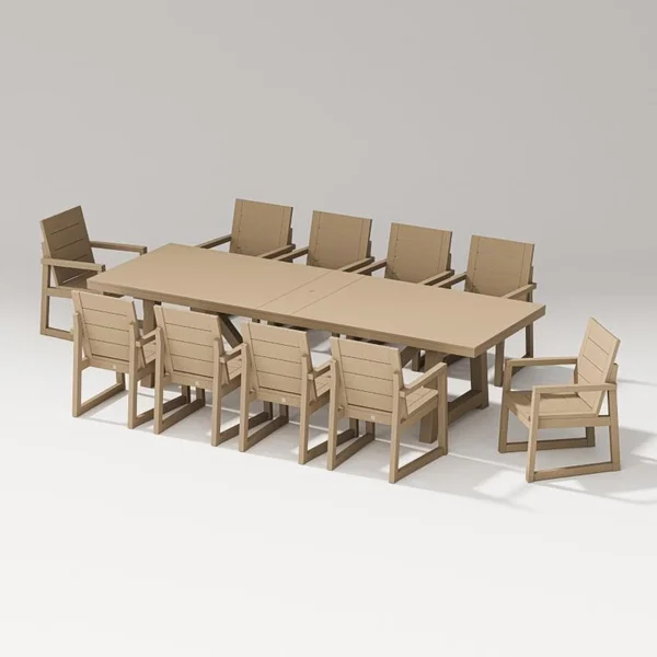 Elevate 11 Pc A-Frame Table Arm Chair Dining Set in Vintage Sahara By PW Designer Series