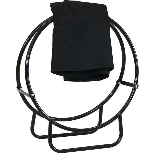 Ultimate Patio Black Steel Firewood Log Hoop Rack with Black Cover - 24-Inch