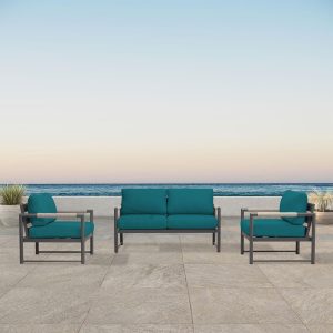 Avenue Bay 3 Pc Aluminum Seating Set in Slate/Spectrum Peacock by Lakeview Outdoor Designs