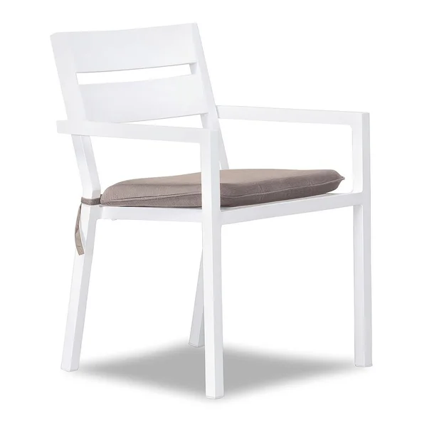 Calm Bay Aluminum Dining Arm Chair in White/Canvas Flax by Lakeview Outdoor Designs