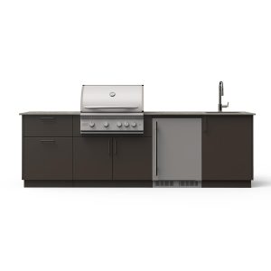 Blaze Golden Hour 10-Ft Outdoor Kitchen Island w/ 32-Inch Marine Grade LTE+ Propane Grill, Fridge, Sink in Architectural Bronze w/ Keon Countertop