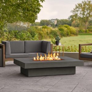 Hickory Bay 60 Inch Rectangular GFRC Natural Gas Fire Pit Table in Carbon by BBQGuys Signature