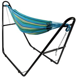 Ultimate Patio Brazilian Double Hammock Portable Hammock w/ Black Universal Stand - Sea Grass