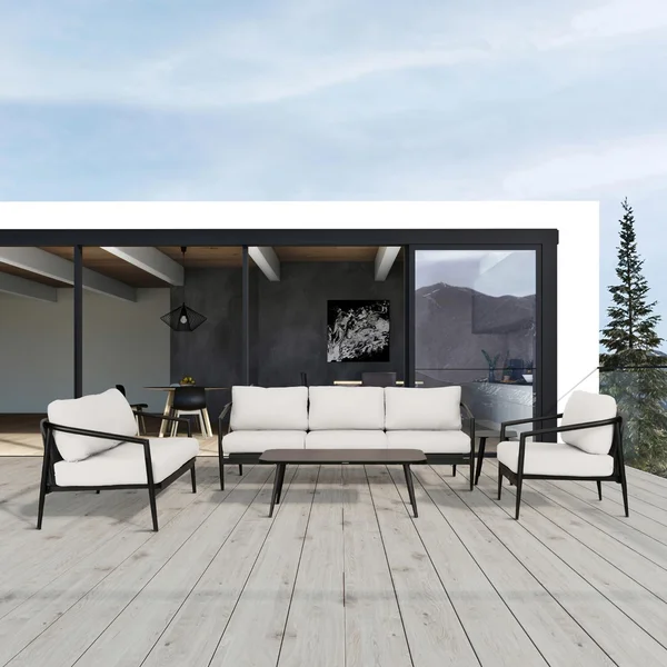 Midnight Cove 5 Pc Aluminum Seating Set w/ Sofa in Black/Canvas Natural by Lakeview Outdoor Designs
