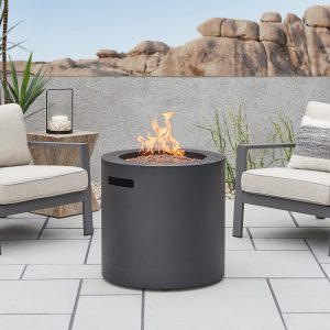 Elysian 24 Inch Round Powder Coated Steel Propane Fire Pit Table in Black by Lakeview Outdoor Designs