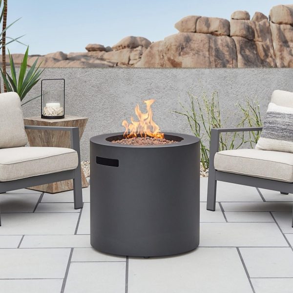 Elysian 24 Inch Round Powder Coated Steel Propane Fire Pit Table in Black by Lakeview Outdoor Designs