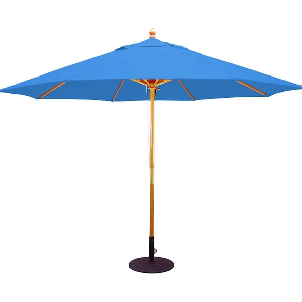 Galtech 11 Ft. Octagonal Hardwood Patio Market Umbrella W/ Pulley - Light Wood W/ Sunbrella Canvas Pacific Blue Canopy