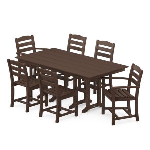 POLYWOOD La Casa Cafe 7 Piece Farmhouse Dining Set - Mahogany