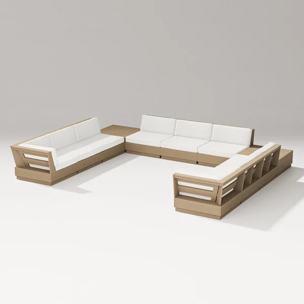 Elevate 11 Pc U-shaped Recycled Plastic Sectional Seating Set in Vintage Sahara/Natural Linen By PW Designer Series