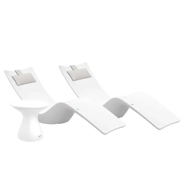 Autograph 3 Pc Set Polyresin Chaise Lounge Set in White w/ White Pillow by Ledge Lounger