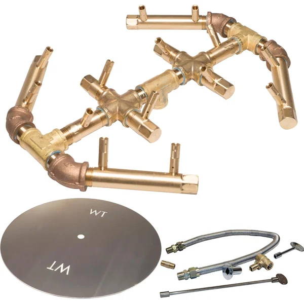 Warming Trends 18-Inch Round Propane Fire Pit Burner Kit W/ 12.5 X 14.5-Inch Octagonal CROSSFIRE Brass Burner - Match Light Ignition - CFBO140LPALPL18CFK1