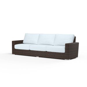 Montecito Wicker Patio Sofa in Canvas Skyline w/ Self Welt By Sunset West