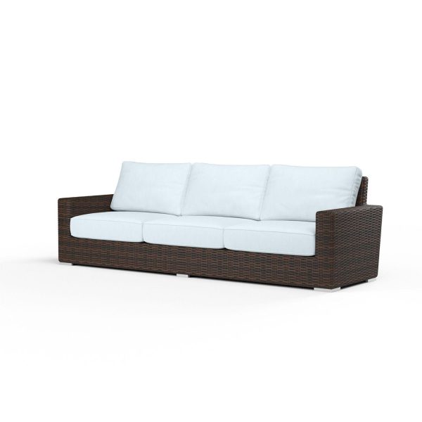 Montecito Wicker Patio Sofa in Canvas Skyline w/ Self Welt By Sunset West