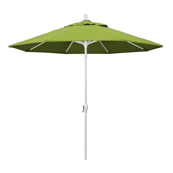 California Umbrella 9 Ft. Octagonal Aluminum Push Button Tilt Patio Umbrella W/ Crank Lift & Aluminum Ribs - Matted White Frame / Sunbrella Canvas Macaw Canopy