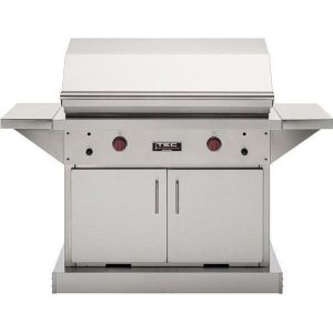 TEC Patio FR 44-Inch Infrared Natural Gas Grill On Stainless Cabinet W/ Red Knobs