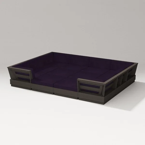 Elevate 12 Pc Recycled Plastic Pit Sectional Seating Set in Vintage Coffee/Navy Linen By PW Designer Series