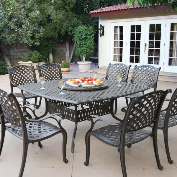 Nassau 10 Pc Cast Aluminum Dining Set w/ 64 Inch Square Series 30 Table & Lazy Susan in Antique Bronze/Sesame by Darlee