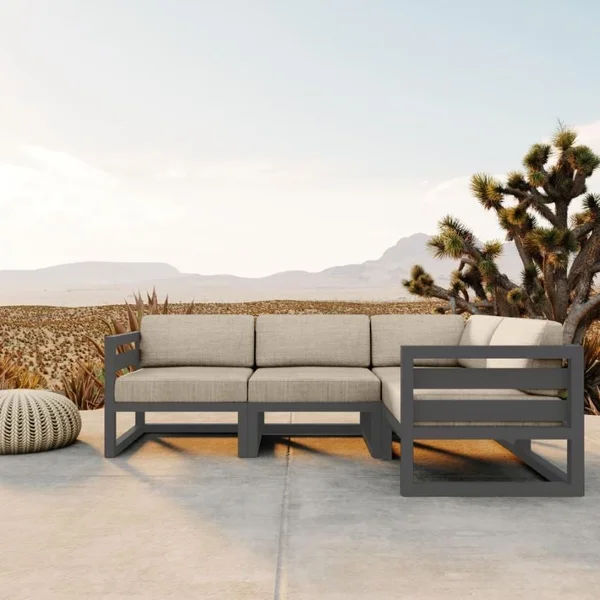 Misty Cove 4 Pc Aluminum Seating Set w/ Sectional in Slate/Canvas Flax by Lakeview Outdoor Designs