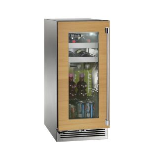 Perlick 15-Inch Signature Series Marine & Coastal Series Stainless Steel Panel Ready Glass Door Outdoor Beverage Center W/ Door Lock - Left Hinge - HP15BM-4-4LL