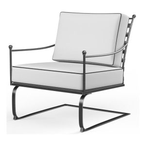 Provence Wrought Iron Rocking Club Chair in Pewter/Canvas Natural by Sunset West