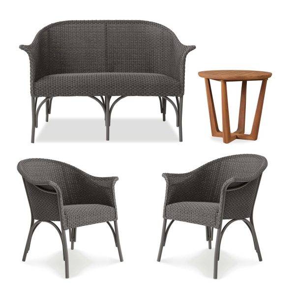 Timeless View 4 Pc Wicker Seating Set w/ Loveseat & Club Chairs in Pewter by Lakeview Outdoor Designs