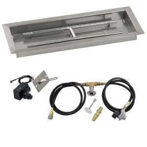 BBQGuys Signature 24 X 8 Inch Stainless Steel Rectangular Drop-In Fire Pit Pan with Spark Ignition Kit - Propane