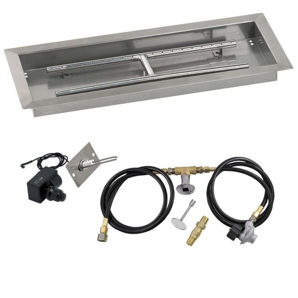 BBQGuys Signature 24 X 8 Inch Stainless Steel Rectangular Drop-In Fire Pit Pan with Spark Ignition Kit - Propane