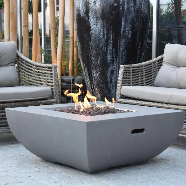 Dockview 34 Inch Square Concrete Natural Gas Fire Pit Table in Gray by Lakeview Outdoor Designs