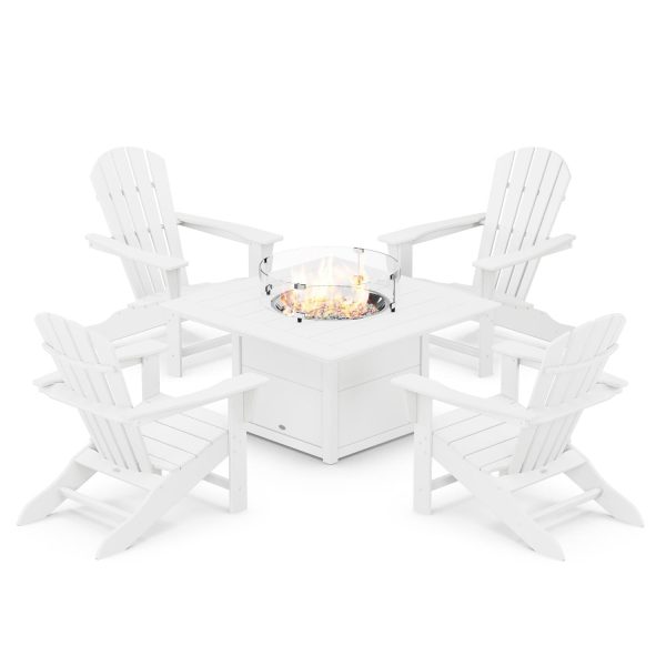 Palm Coast 5 Pc Recycled Plastic Fire Pit Seating Set in White by POLYWOOD