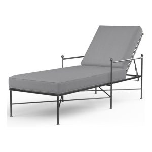 Provence Wrought Iron Chaise Lounge in Pewter/Canvas Granite by Sunset West