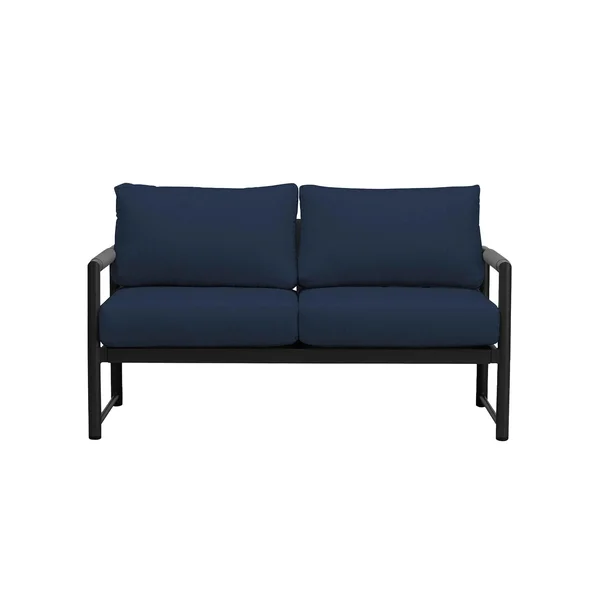 Avenue Bay 2 Person Aluminum Loveseat in Black/Spectrum Indigo by Lakeview Outdoor Designs