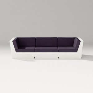Elevate 3 Person Recycled Plastic Sectional Sofa in Vintage White/Navy Linen By PW Designer Series