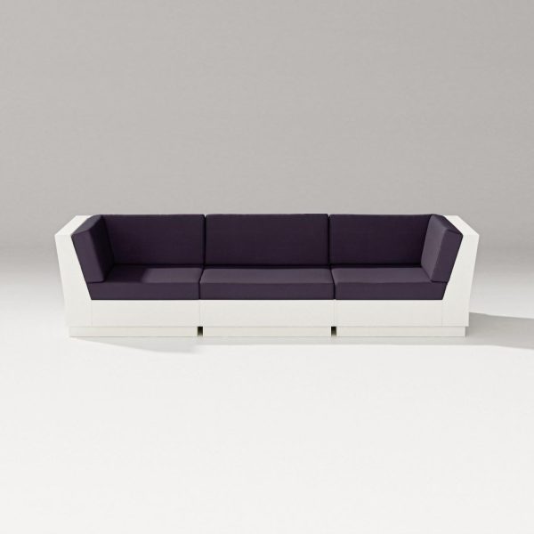 Elevate 3 Person Recycled Plastic Sectional Sofa in Vintage White/Navy Linen By PW Designer Series