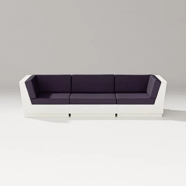 Elevate 3 Person Recycled Plastic Sectional Sofa in Vintage White/Navy Linen By PW Designer Series