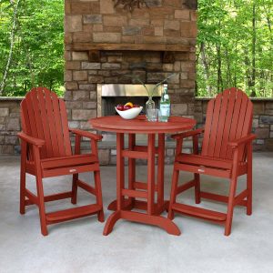 Dream Bay 3 Pc Recycled Plastic Round Counter Dining Set in Rustic Red by Lakeview Outdoor Designs
