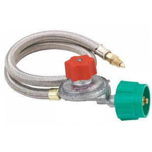 Bayou Classic 36 Inch High Pressure Stainless Braided Propane Hose And 5 PSI Adjustable Regulator