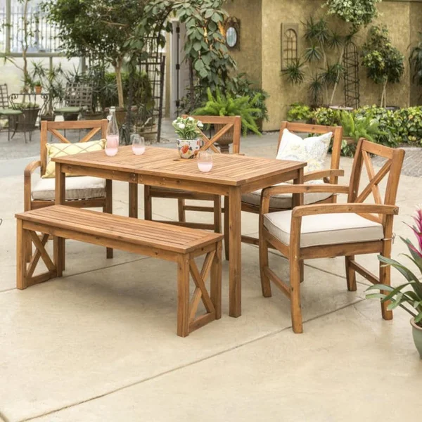 Ultimate Patio Camille Way 6 Piece Acacia Patio Dining Set W/ 60 X 32 Inch Rectangular Table - Brown