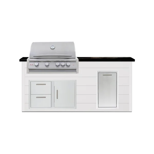 BBQGuys Signature 6 Ft Outdoor Kitchen Island w/ 32 Inch Natural Gas Blaze LTE+ Grill & Narrow Trash Bin | Crystal White w/ Titanium Granite