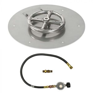 BBQGuys Signature 12 Inch Stainless Steel Round Flat Pan W/Match Light Kit - 6 Inch Ring - Propane