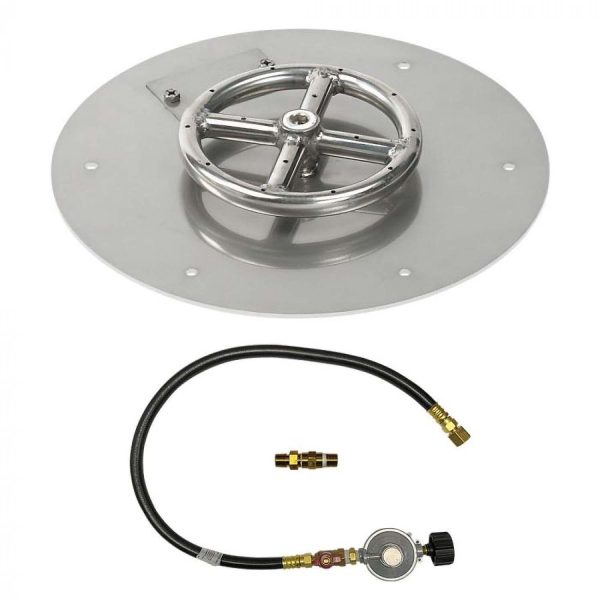 BBQGuys Signature 12 Inch Stainless Steel Round Flat Pan W/Match Light Kit - 6 Inch Ring - Propane