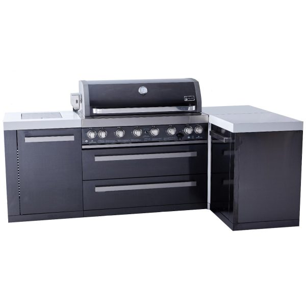 Mont Alpi 8 Ft L-Shaped Natural Gas Outdoor Kitchen Island w/ Side Burner- MAi805-BSS90C