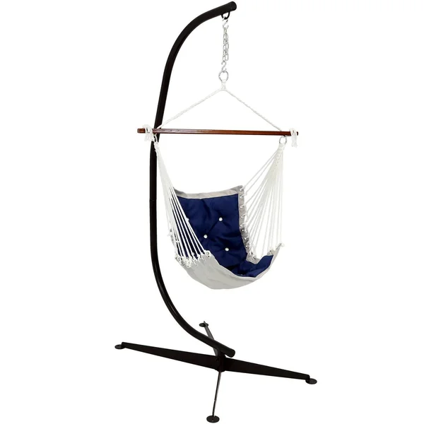 Ultimate Patio Tufted Victorian Hanging Hammock Swing w/ C-Stand - Navy Blue
