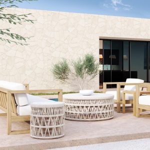 Coastal Teak 5 Pc Teak Seating Set in Canvas Canvas by Sunset West