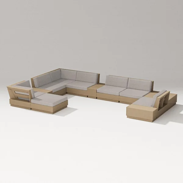 Elevate 12 Pc Recycled Plastic Chaise Sectional Seating Set in Vintage Sahara/Weathered Tweed By PW Designer Series