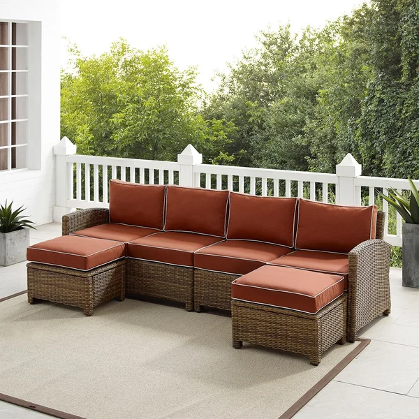 Branchwood 4 Pc Wicker Seating Set in Weathered Brown/Sangria by Ultimate Patio
