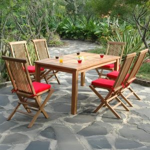 Tensas Cove 7 Pc Teak Dining Set in Jockey Red by Lakeview Outdoor Designs