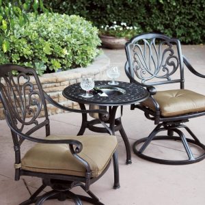 Elisabeth 3 Pc Cast Aluminum Bistro Set w/ 24 Inch Series 60 Ice Bucket End Table & in Antique Bronze/Sesame by Darlee