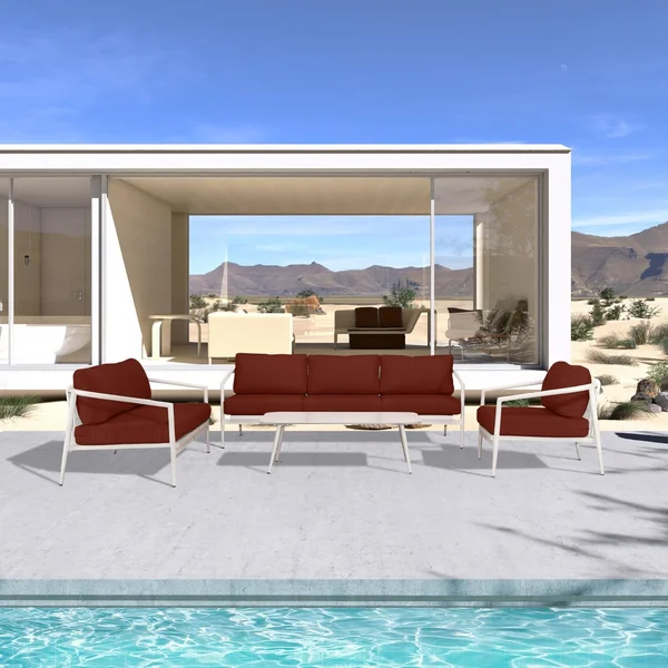 Midnight Cove 4 Pc Aluminum Seating Set w/ Sofa & Loveseat in Urban Stone/Canvas Henna by Lakeview Outdoor Designs